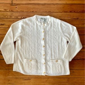 *vintage* White Classic Elements Petite Cable Knit Cardigan